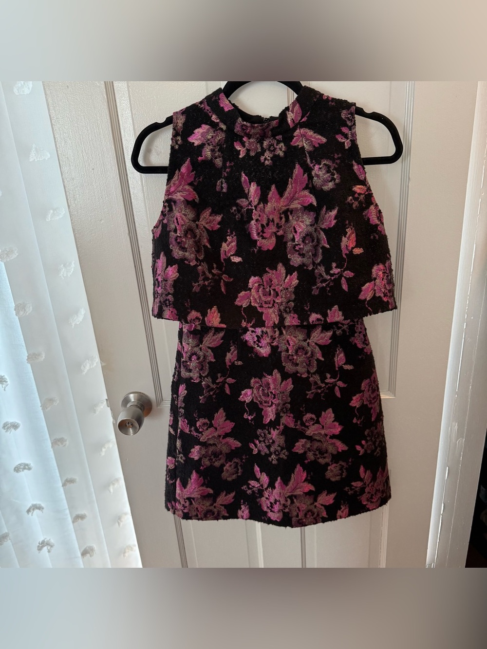 Topshop Black Floral Layered Dress with Pink Accents